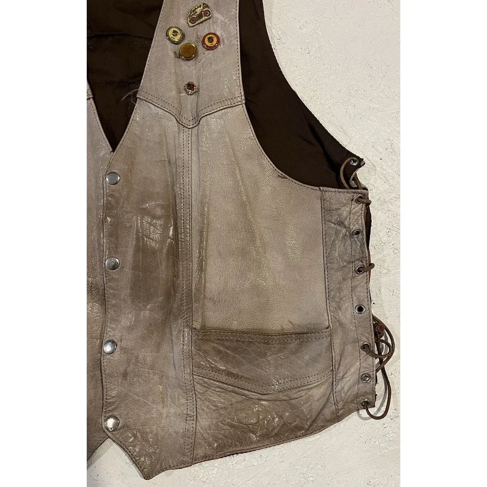 Vintage Hudson Leather‎ Gold Wing Road Riders Motorcycle Vest Mens 48 Grunge